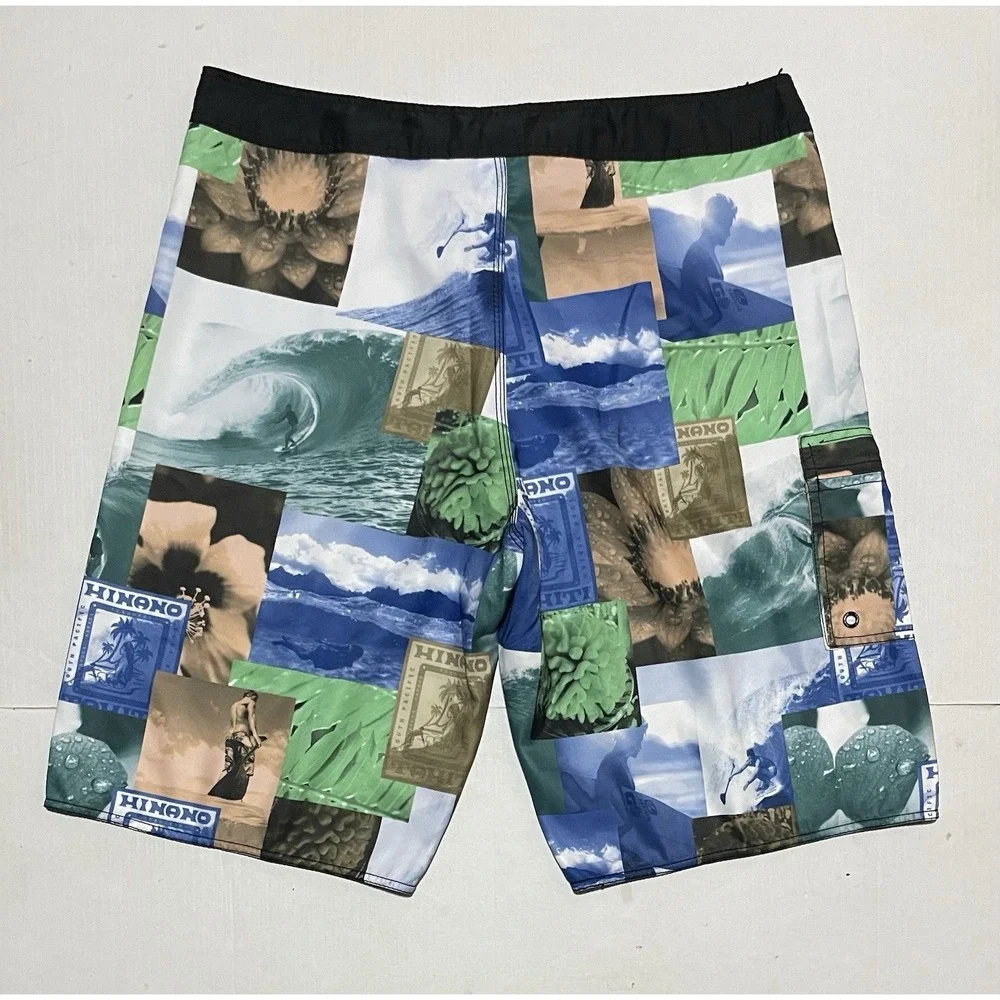 Hinano Tahiti Men's 38 X 11 Board Shorts Hawaiian Surf Swim Trunks Patchwork